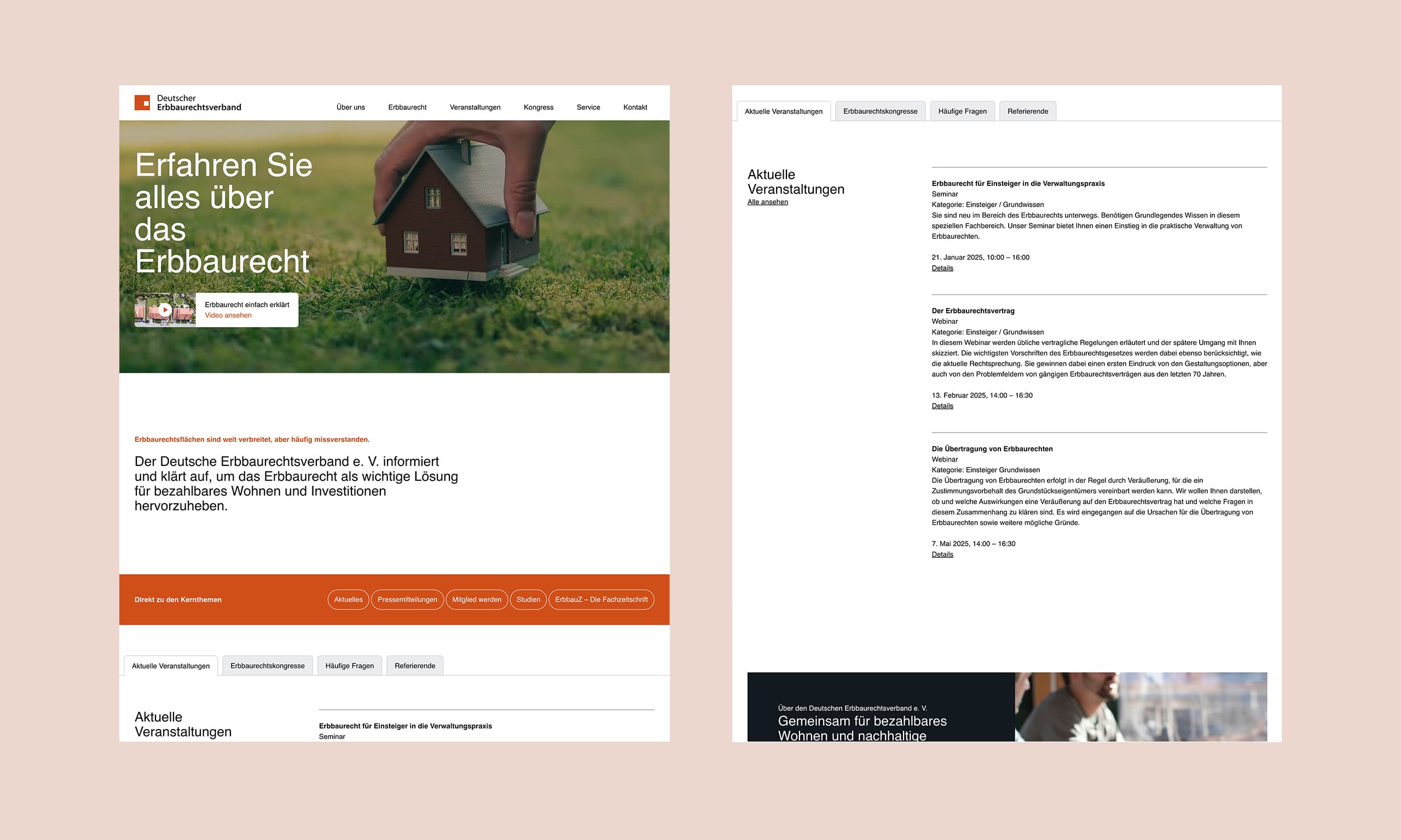 Screenshot der Starteseite des Deutschen Erbbaurechtverbands